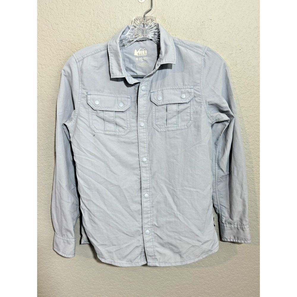 REI Shirt Boys Medium 10/12 Blue Up Co-Op Outdoors Utility Casual Kids